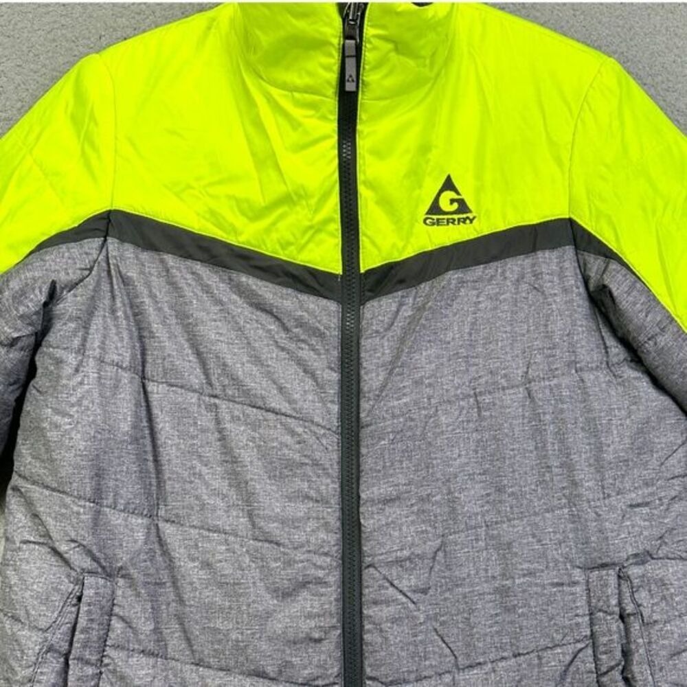 Gerry Puffer Coat Jacket Boys Large Neon Yellow Grey Colorblock Full Zip Youth